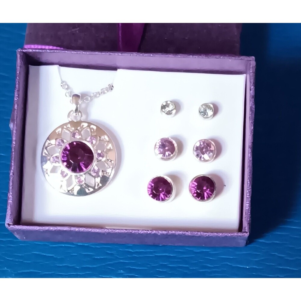 Necklace and Earrings New 3 Pierced purple Color Delight Jewelry In Gift Box